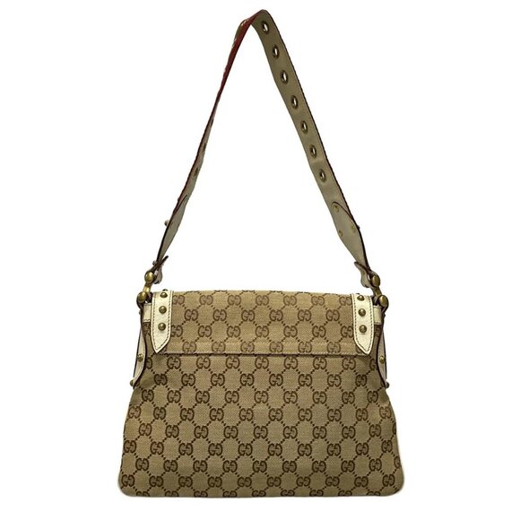 Auth GUCCI GG/Horsebit 144010 Beige Brown Cream Jacquard Leather Shoulder Bag - Picture 2 of 16